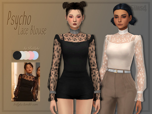 Sims 4 Psycho Lace Blouse by Trillyke at TSR