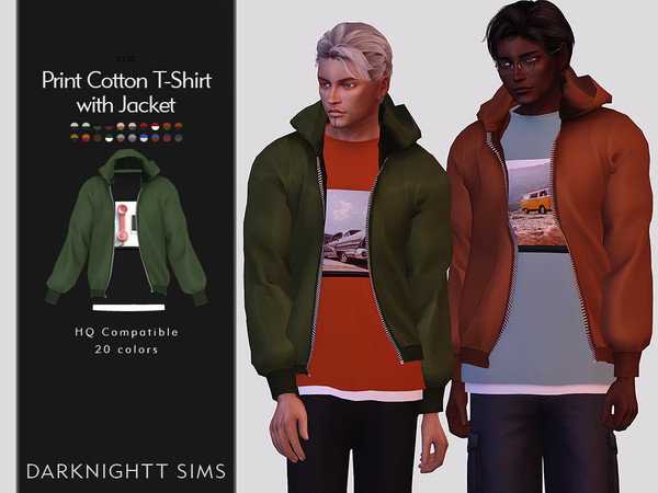 Sims 4 Print Cotton T Shirt with Jacket by DarkNighTt at TSR