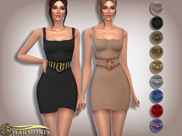 Sims 4 Belted Bodycon Knitted Mini Dress by Harmonia at TSR
