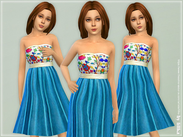 Sims 4 Flora Embroidered Dress by lillka at TSR