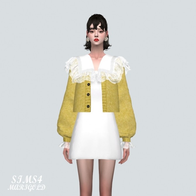 Sims 4 Big Lace Collar Mini Dress With Cardigan at Marigold