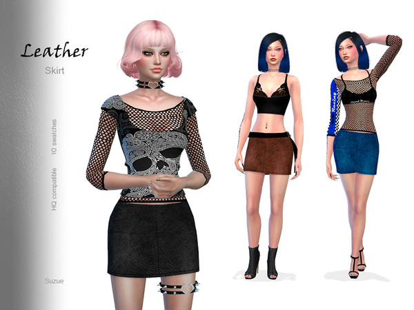 Sims 4 Leather Skirt by Suzue at TSR