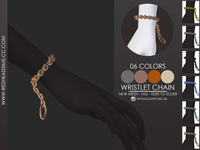Sims 4 CHAIN necklaces & wristlet by Thiago Mitchell at REDHEADSIMS
