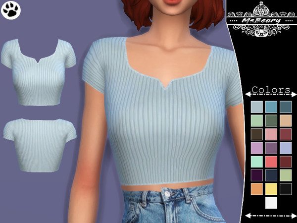 Sims 4 Notched Ribbed Top by MsBeary at TSR