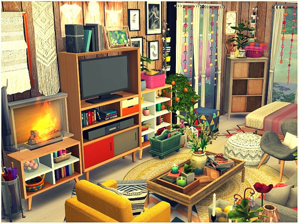 Sims 4 Pink Boho Tiny House by lotsbymanal at TSR