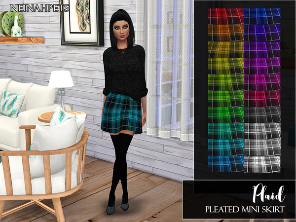 Sims 4 Plaid Pleated Mini Skirt by neinahpets at TSR