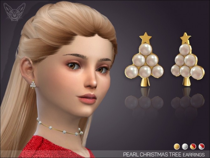 Sims 4 Pearl Christmas Tree Earrings For KIDS at Giulietta