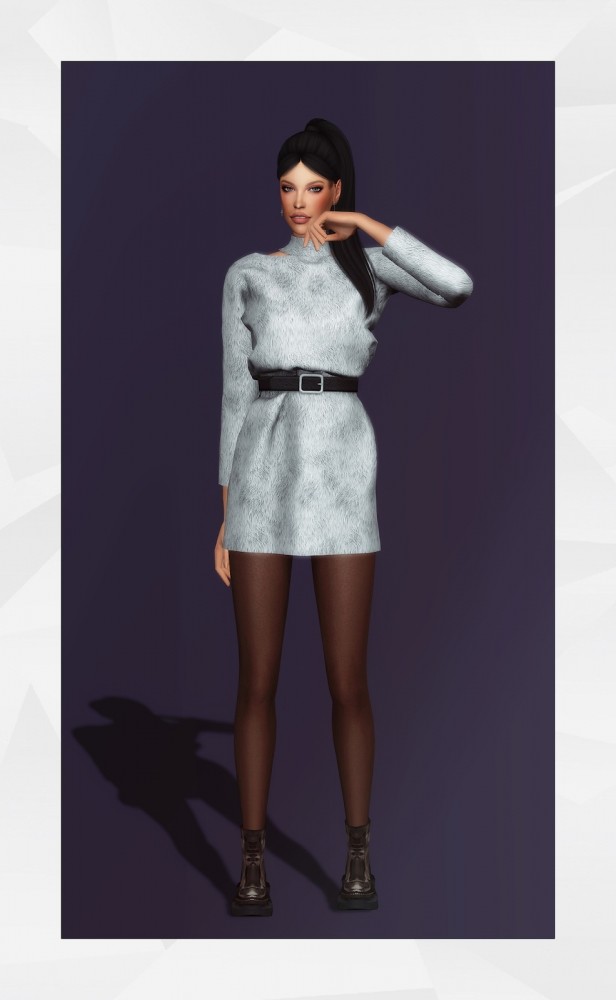 Sims 4 Belted Fur Dress at Gorilla