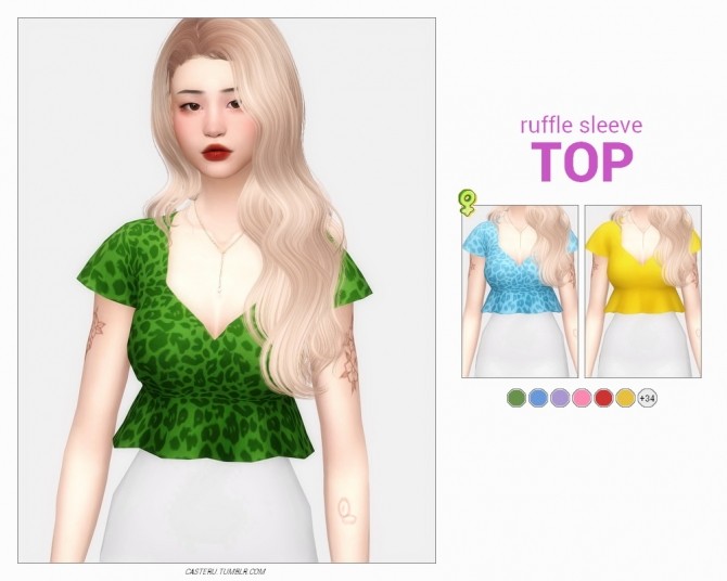 Sims 4 Ruffle sleeve top at Casteru