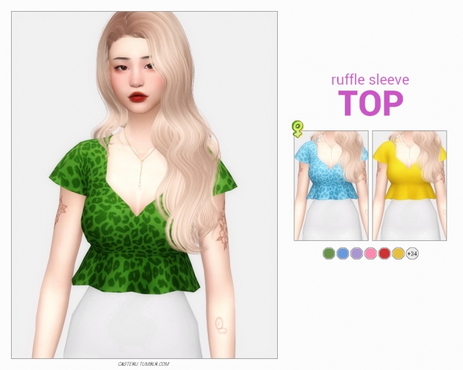 Sims 4 Ruffle Top Ruffle sleeve top at Casteru » Sims 4 Updates