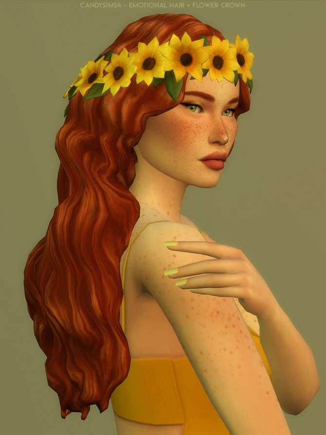 Sims 4 EMOTIONAL curly long hair + ROSES & FLOWERS CROWNS + DUOTONE ACC at Candy Sims 4