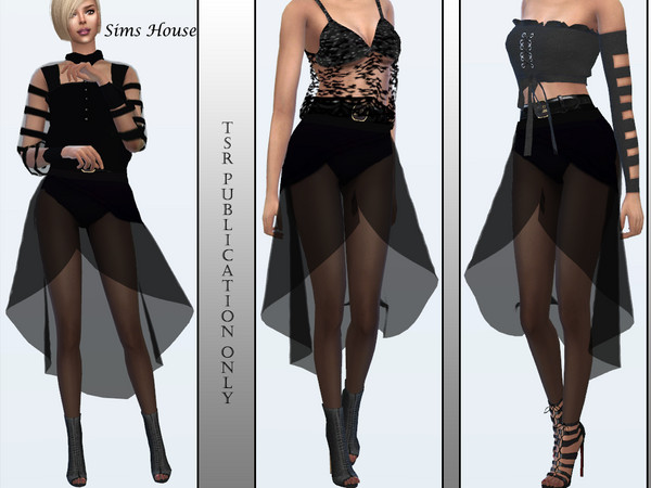 Sims 4 Transparent black asymmetric skirt by Sims House at TSR