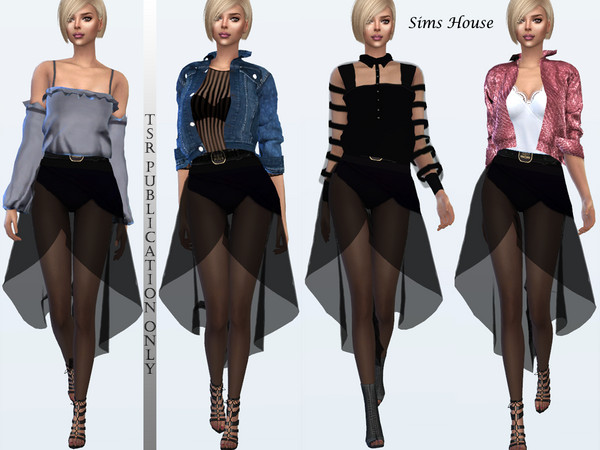 Sims 4 Transparent black asymmetric skirt by Sims House at TSR