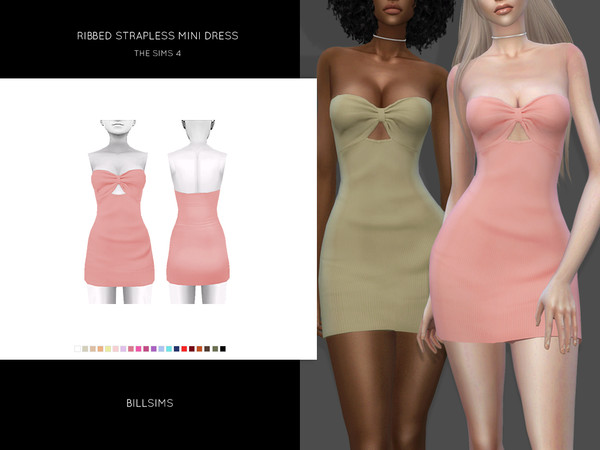 Sims 4 Ribbed Strapless Mini Dress by Bill Sims at TSR
