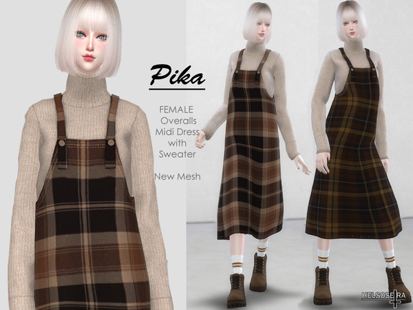 Sims 4 PIKA Overalls with sweater by Helsoseira at TSR