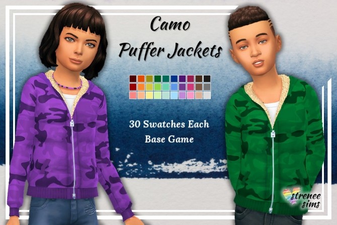 Sims 4 Camo Puffer Jackets for the Family at Strenee Sims