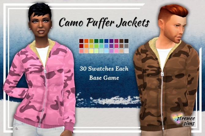 Sims 4 Camo Puffer Jackets for the Family at Strenee Sims