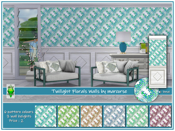 Sims 4 Twilight Florals Walls by marcorse at TSR