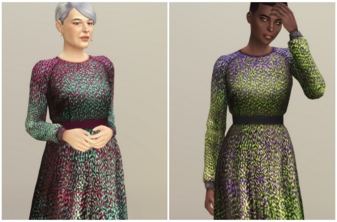 Sims 4 Printed multi azure silk dress at Rusty Nail