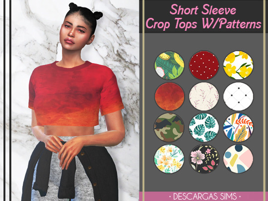 Sims 4 Short Sleeve Crop Tops W/Patterns at Descargas Sims