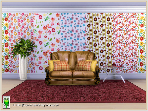 Sims 4 Little Flowers Walls by marcorse at TSR