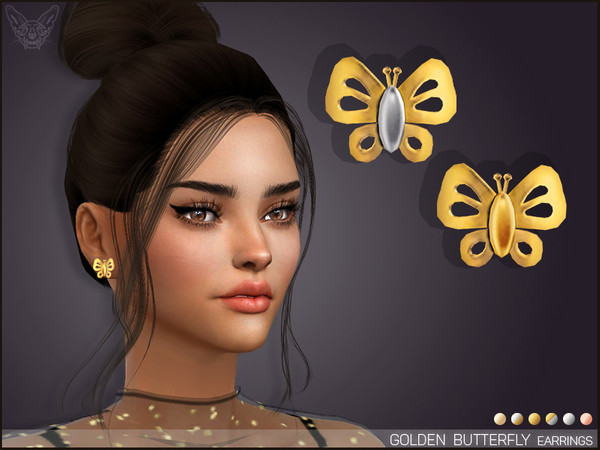 Sims 4 Golden Butterfly Stud Earrings by feyona at TSR
