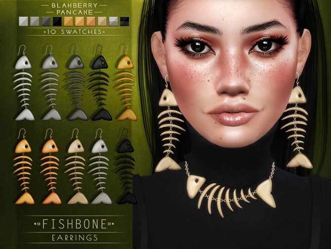 Sims 4 Fishbone earrings and necklace at Blahberry Pancake