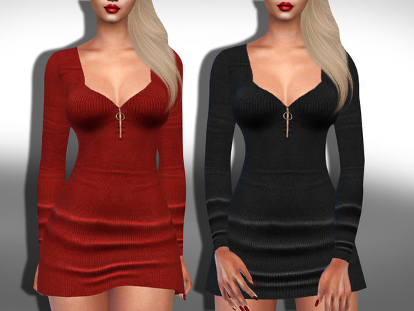 Sims 4 Zipper Long Sleeve Dresses by Saliwa at TSR
