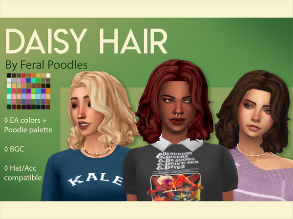 Sims 4 Daisy fluffy curly 80s ish lob Hair by feralpoodles at TSR