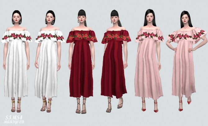 Sims 4 Summer Rose Off shoulder Long Dress at Marigold