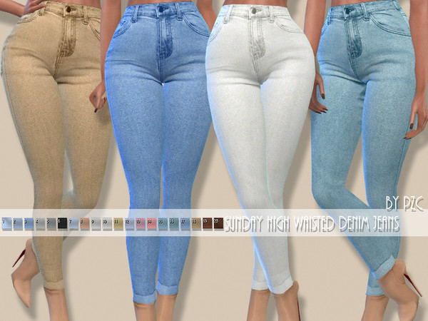 Sims 4 Sunday High Waisted Denim Jeans by Pinkzombiecupcakes at TSR