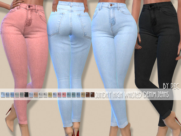 Sims 4 Sunday High Waisted Denim Jeans by Pinkzombiecupcakes at TSR