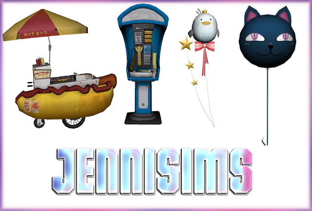 Sims 4 Hot dog stand, phone booth, balloons clutter at Jenni Sims