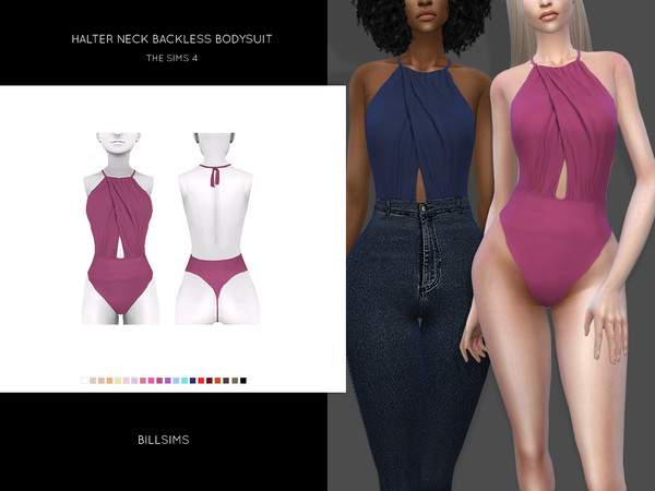 Sims 4 Halter Neck Backless Bodysuit by Bill Sims at TSR