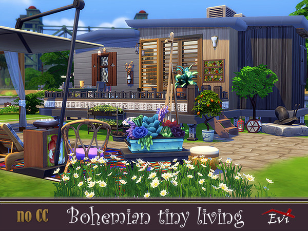 Sims 4 Bohemian Tiny Living by evi at TSR
