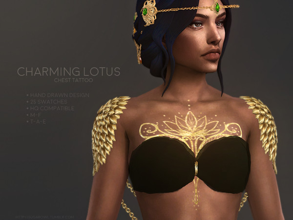 Sims 4 Charming Lotus tattoo by sugar owl at TSR