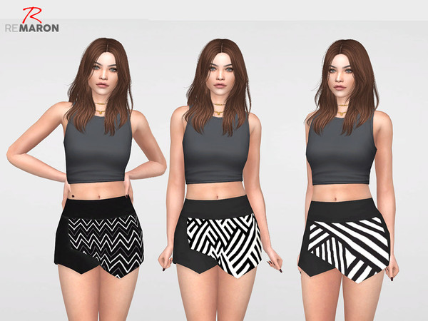 Sims 4 Geometric Skirt Short for Women by remaron at TSR