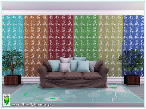 Sims 4 White Lily Walls by marcorse at TSR
