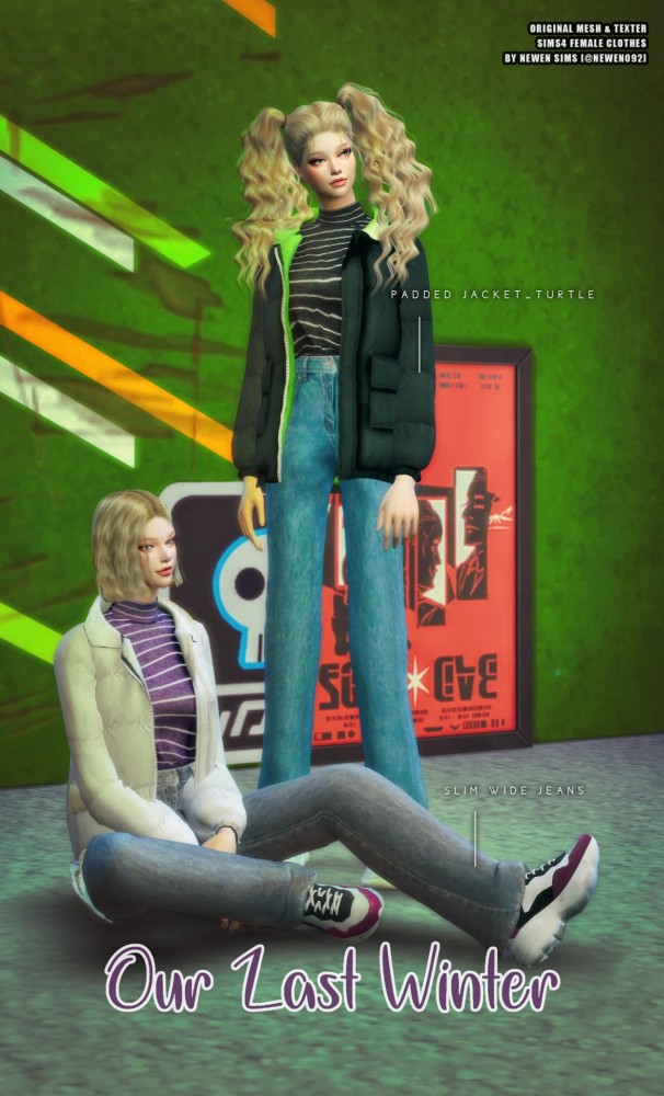Sims 4 Padded Jacket Turtle & Slim Wide Jeans at NEWEN