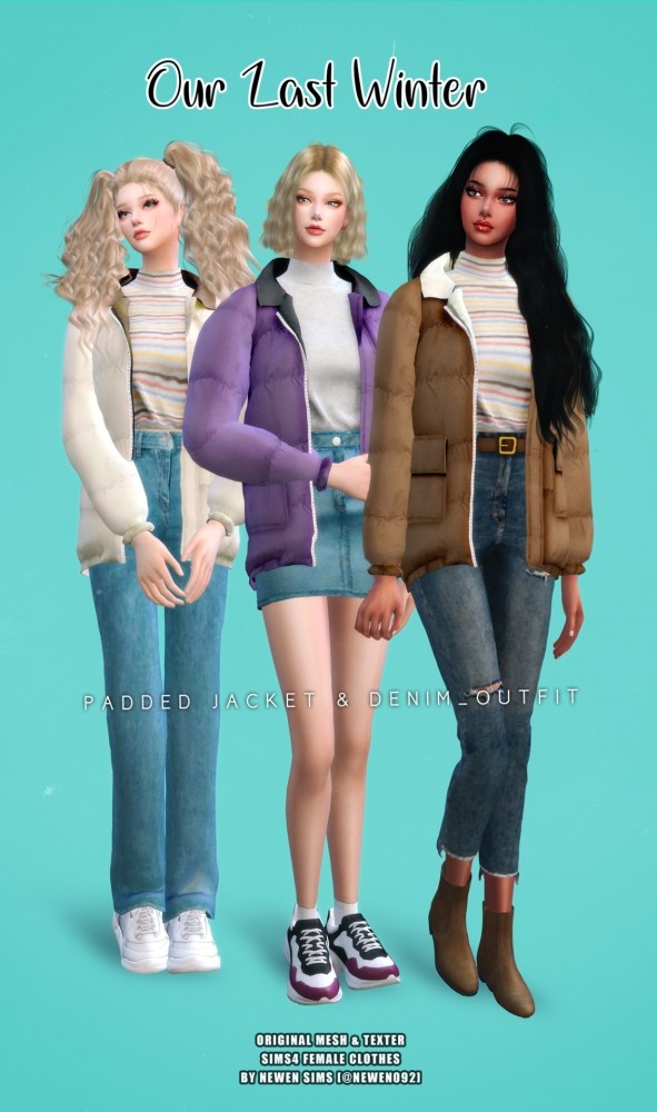 Sims 4 Padded Jacket Turtle & Slim Wide Jeans at NEWEN