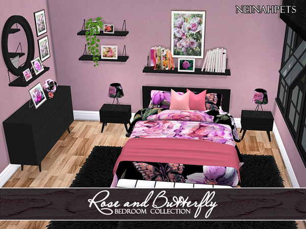 Sims 4 Rose and Butterfly Bedroom Collection by neinahpets at TSR