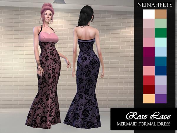 Sims 4 Rose Lace Formal Mermaid Gown by neinahpets at TSR