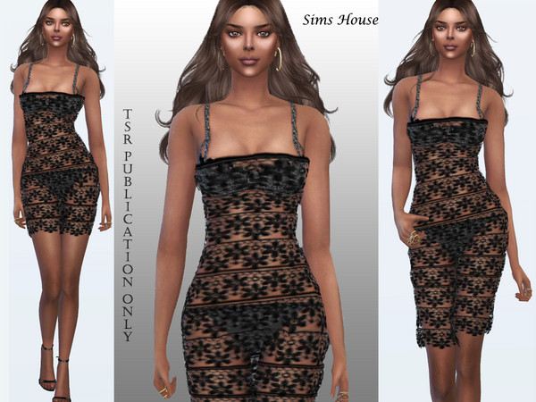 Sims 4 Mini and medium length lace dress by Sims House at TSR
