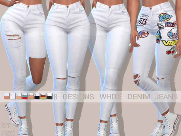 Sims 4 Hamptons White Denim Jeans by Pinkzombiecupcakes at TSR