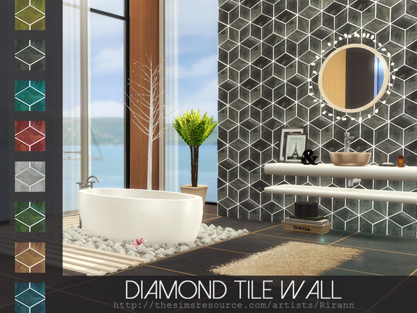 Sims 4 Diamond Tile Wall by Rirann at TSR