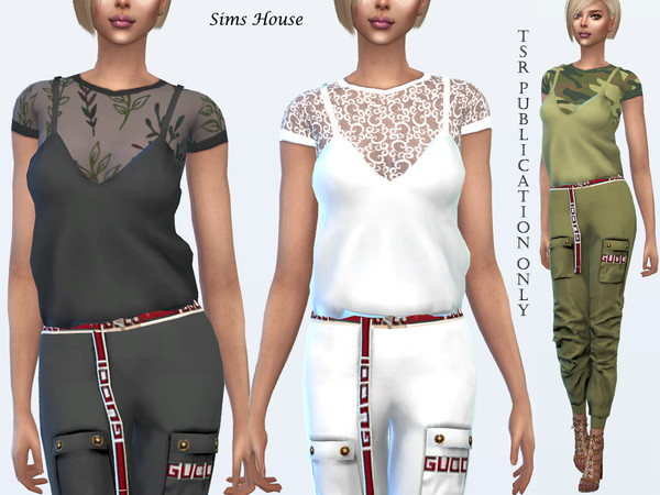 Sims 4 T shirt with a satin tank top by Sims House at TSR
