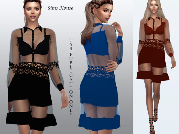 Sims 4 Short dress with transparent insertions by Sims House at TSR