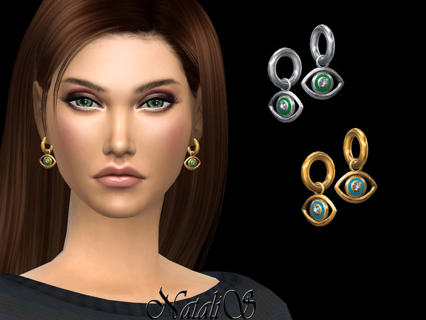 Sims 4 Evil eye Huggies earrings by NataliS at TSR