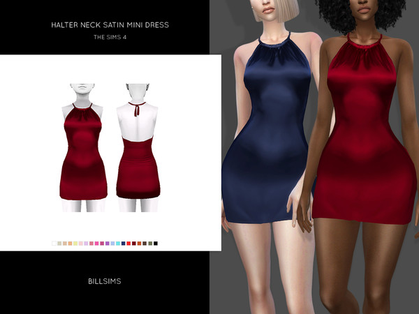 Sims 4 Halter Neck Satin Mini Dress by Bill Sims at TSR