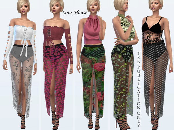 Sims 4 Long sheer front skirt by Sims House at TSR